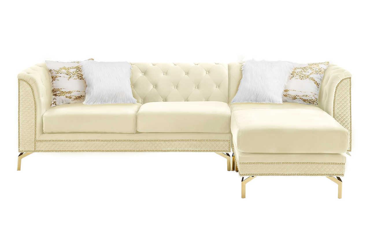 Zia Beige Velvet Tufted 2-Piece Reversible Sectional - Image 2